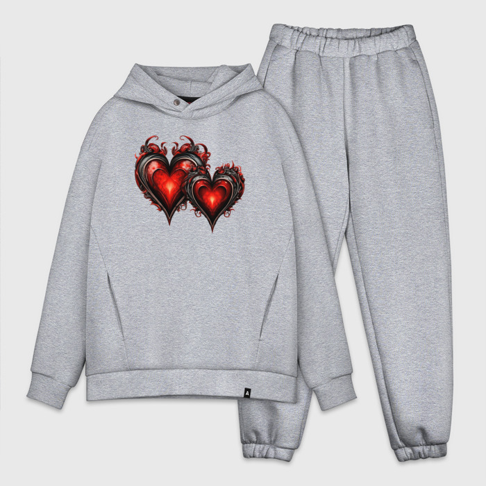 Мужской костюм oversize хлопок Пламенные сердца фото