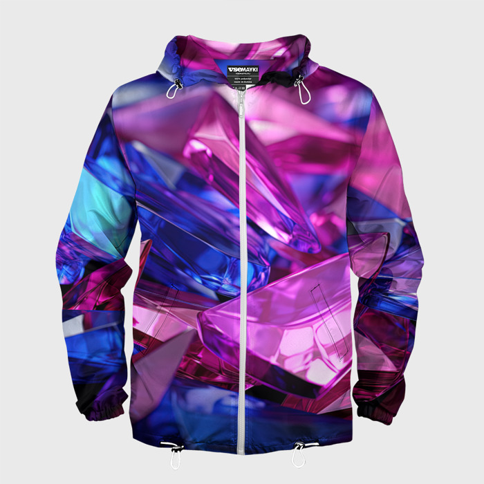 Мужская ветровка 3D Розовые и синие битые стекла фото