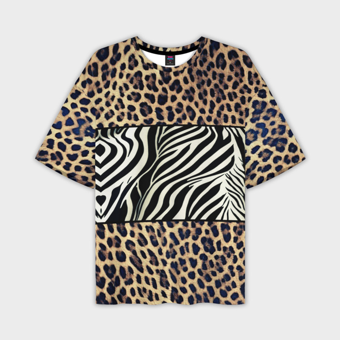 Мужская футболка oversize 3D Леопард с зеброй фото