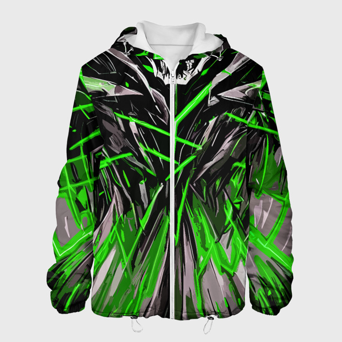 Мужская куртка 3D Череп и зелёные полосы фото