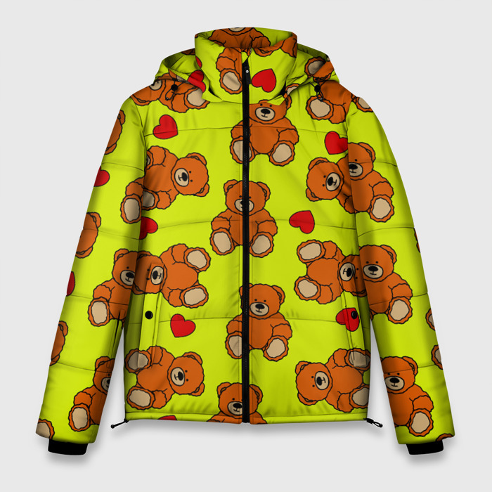 Мужская зимняя куртка 3D Плюшевые мишки и сердца на желтом фоне фото