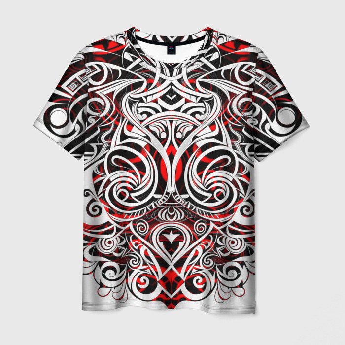 Мужская футболка 3D Чёрно красные трайбл узоры фото