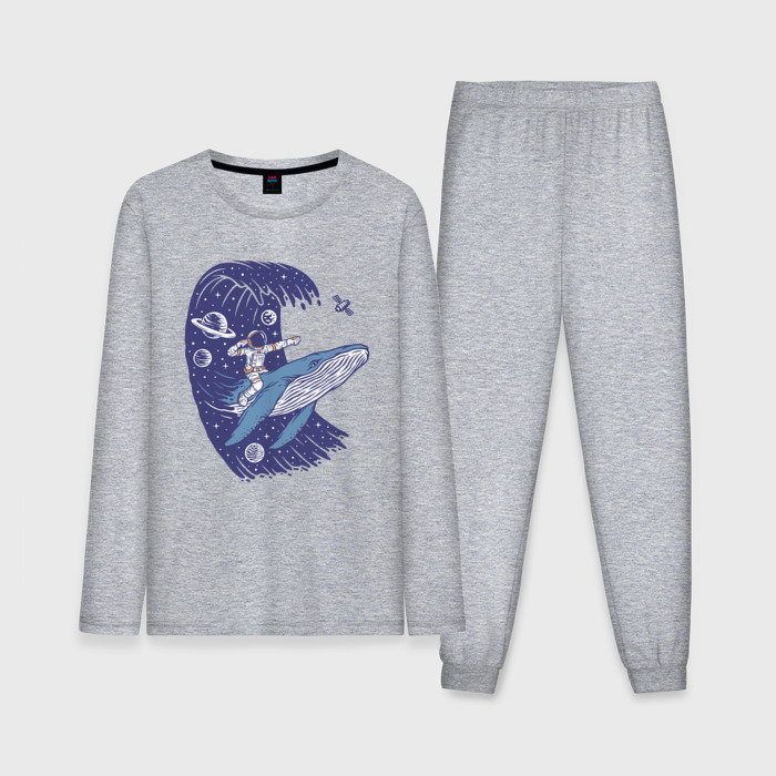 Мужская пижама с лонгсливом хлопок Космонавт верхом на ките фото