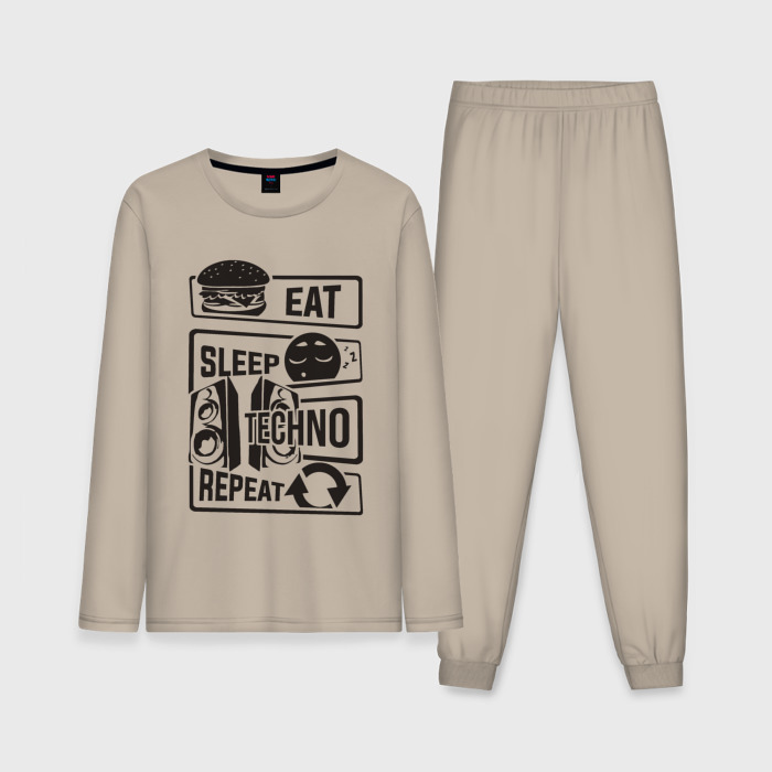 Мужская пижама с лонгсливом хлопок Есть спать техно фото