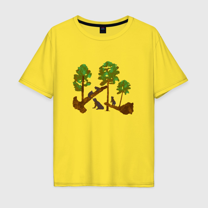 Мужская футболка хлопок Oversize Медведи в сосновом лесу фото