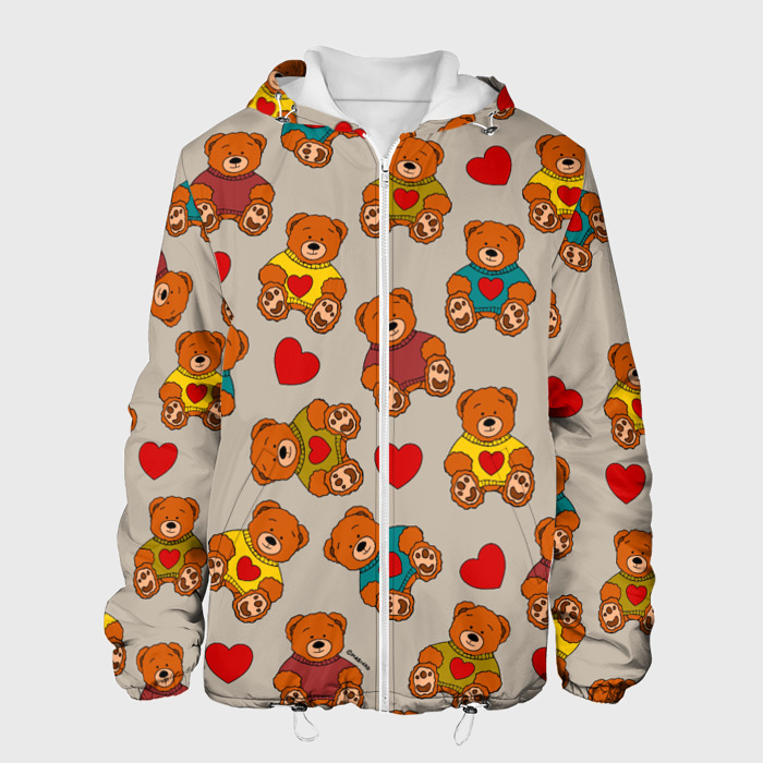 Мужская куртка 3D Мишки в свитерах и сердечки фото