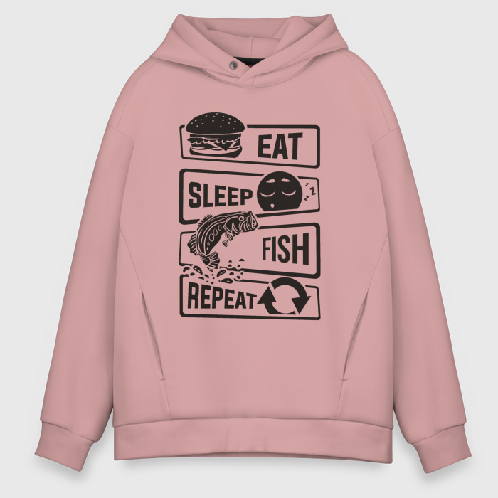 Мужское худи Oversize хлопок Есть спать рыбалка фото