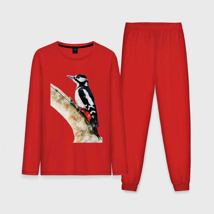 Мужская пижама с лонгсливом хлопок Пёстрый дятел на дереве фото