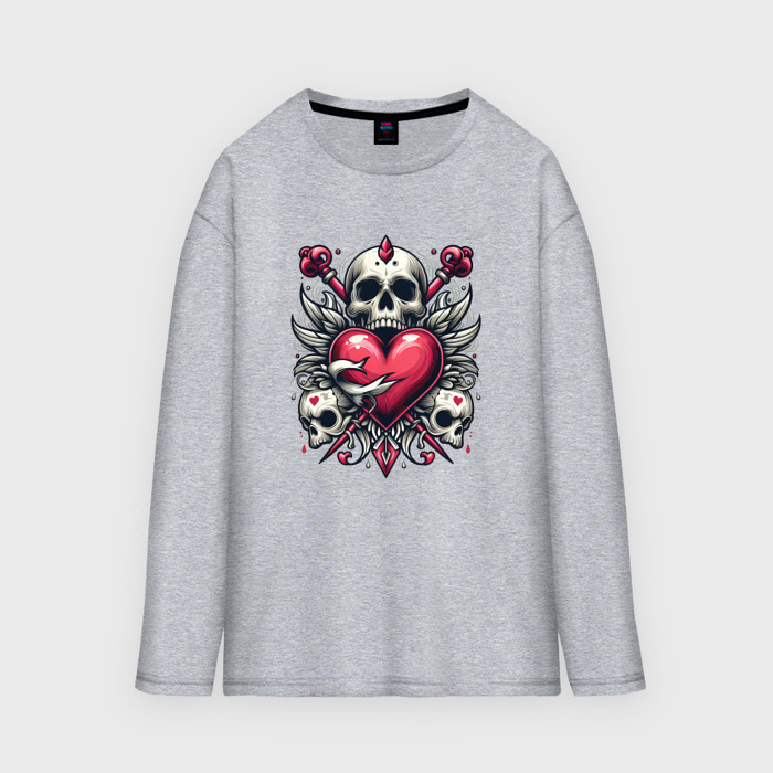 Мужской лонгслив oversize хлопок Черепа с сердцем фото