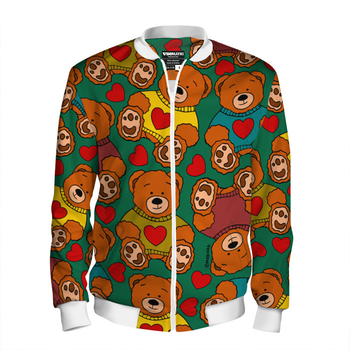 Мужской бомбер 3D Игрушки мишки в цветных свитерах и сердца фото