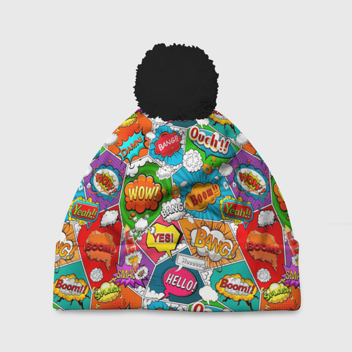 Шапка 3D c помпоном Bang Boom Ouch pop art pattern фото