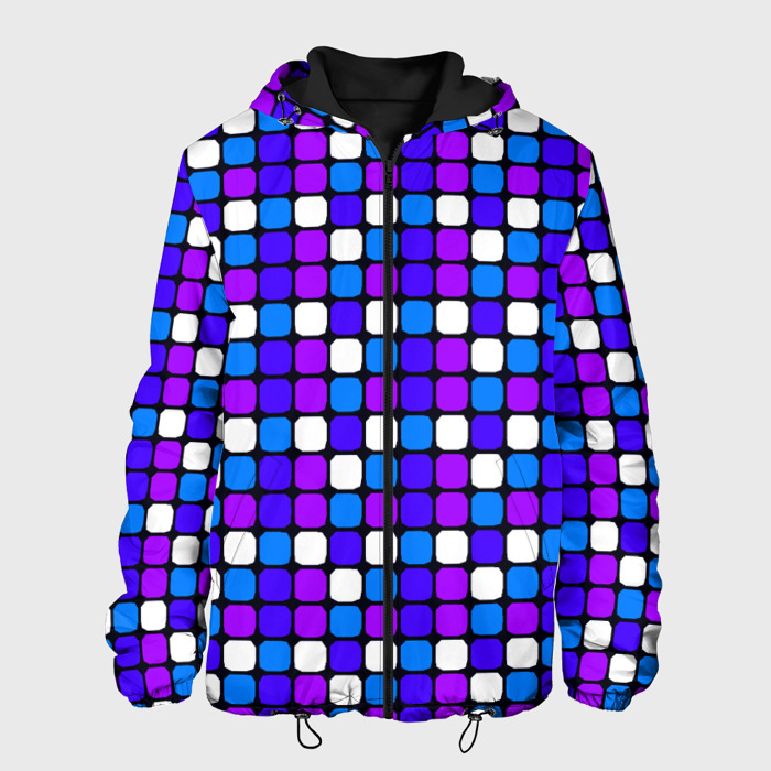 Мужская куртка 3D Фиолетовые, синие и белые квадраты фото
