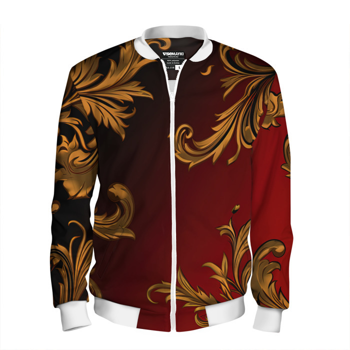 Мужской бомбер 3D Объемные золотые узоры лепнина фото