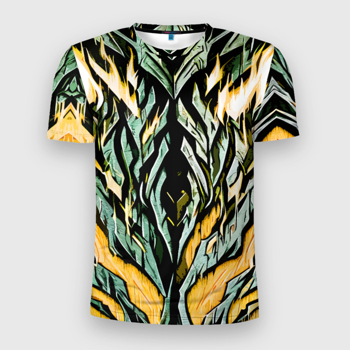 Мужская футболка 3D Slim Камень и жёлтый огонь фото