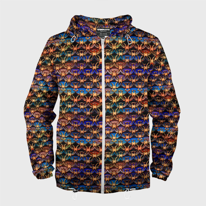 Мужская ветровка 3D Разноцветный паттерн с золотыми значками фото