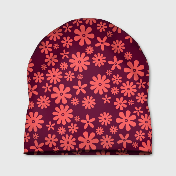 Шапка 3D Тёмно красный цветочный фото
