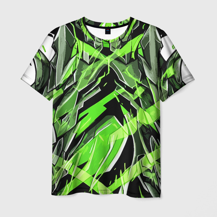 Мужская футболка 3D Камень и зелёные полосы фото