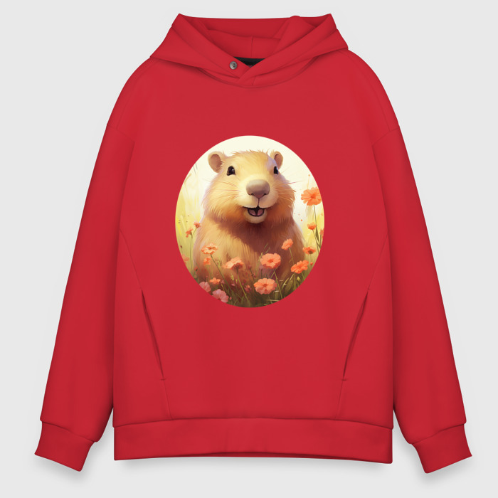 Мужское худи Oversize хлопок Довольная Капибара в цветах фото