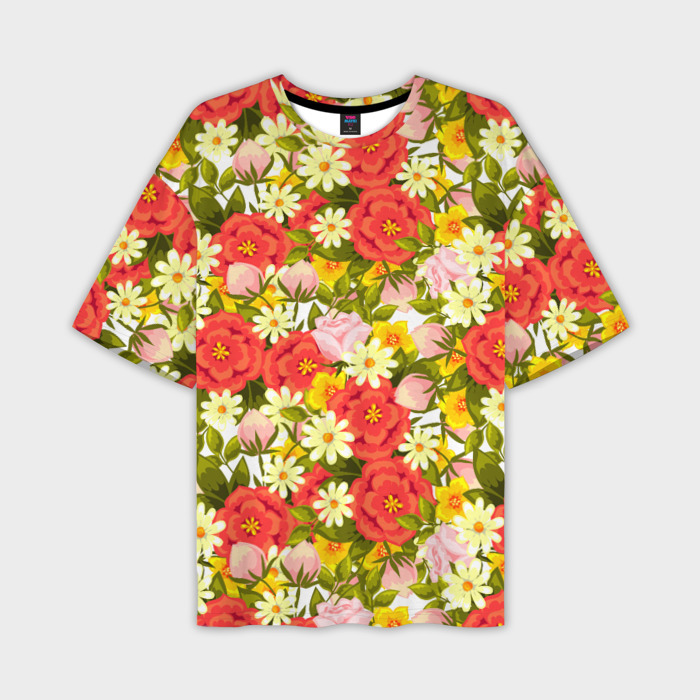 Мужская футболка oversize 3D Луговые цветы фото