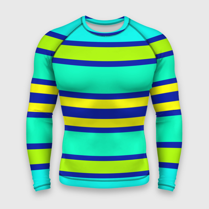Мужской рашгард 3D Неоновая бирюза в полоску фото