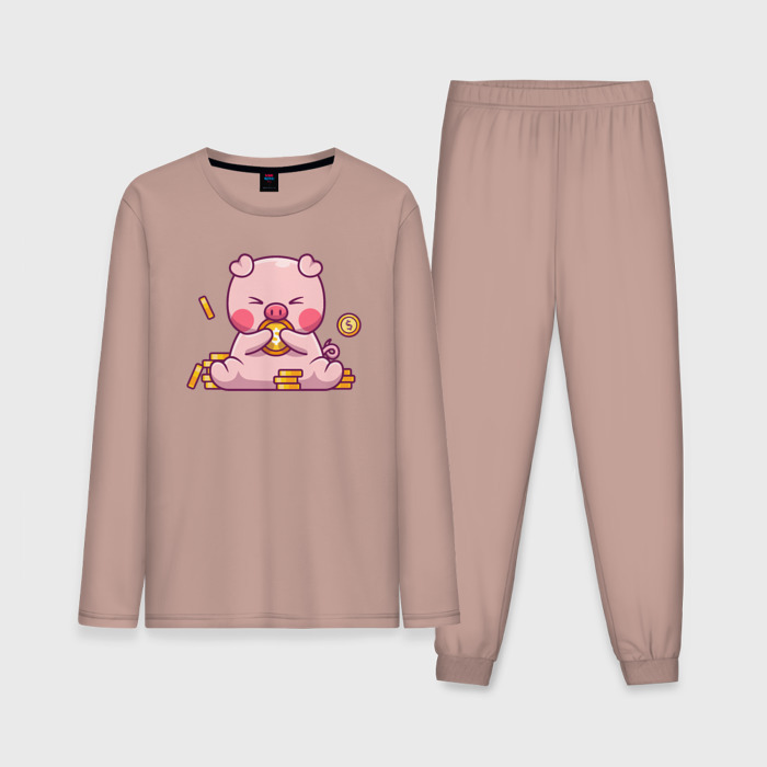 Мужская пижама с лонгсливом хлопок Поросёнок с монетками фото