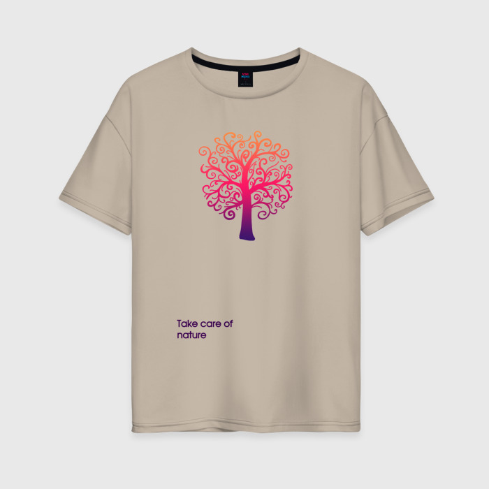 Женская футболка хлопок Oversize Дерево градиент фото