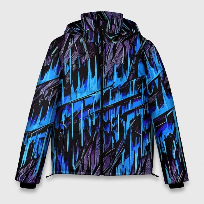 Мужская зимняя куртка 3D Камень и синие полосы фото