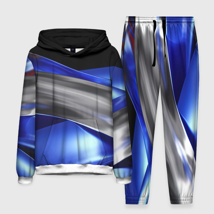 Мужской костюм с толстовкой 3D Серебряная вставка на синей абстракции фото