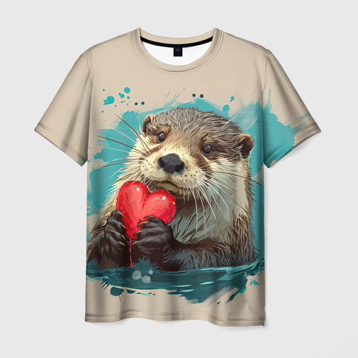 Мужская футболка 3D Выдра с сердечком фото