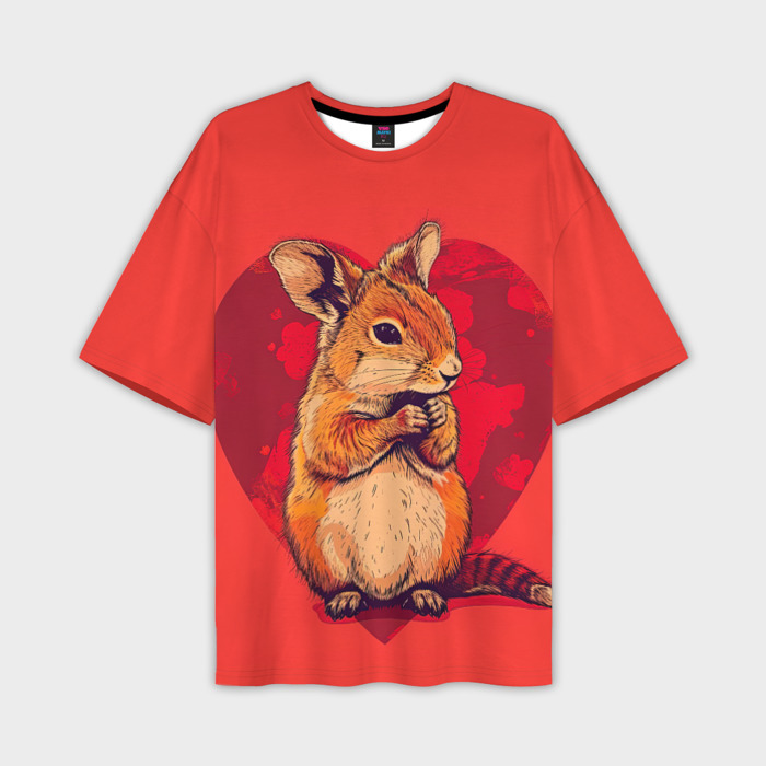 Мужская футболка oversize 3D Милая влюбленная белочка фото