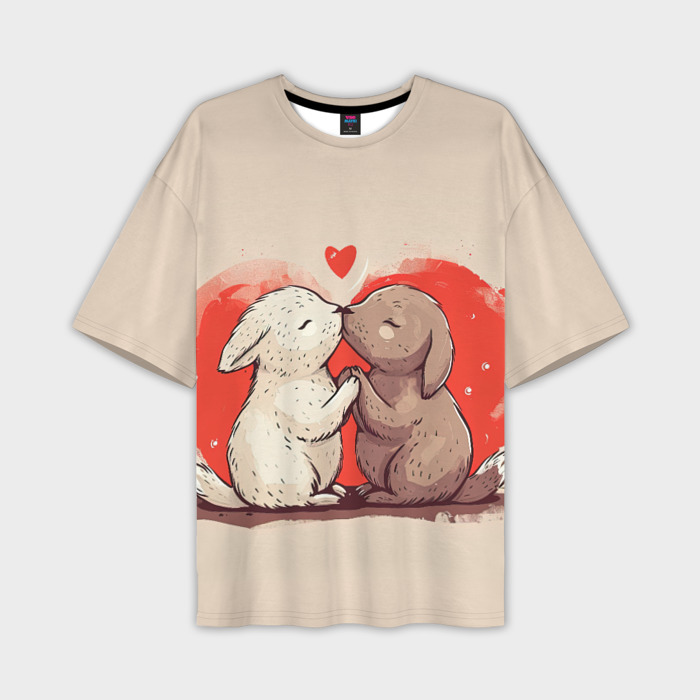 Мужская футболка oversize 3D Влюбленные   кролики фото