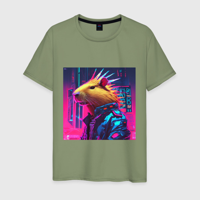 Мужская футболка хлопок Рок панк капибара дракон с ирокезом фото