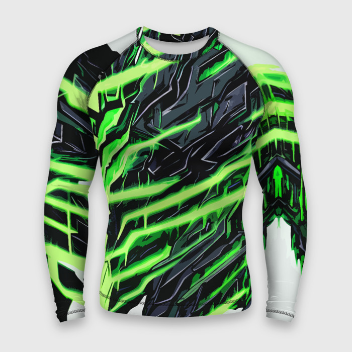 Мужской рашгард 3D Агрессивный камень и зелёные полосы фото