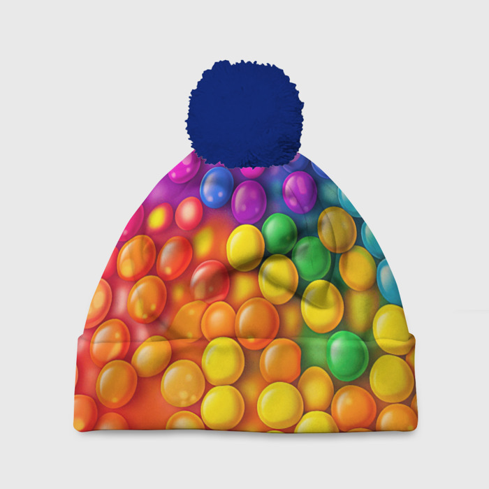 Шапка 3D c помпоном Разноцветные  шарики фото