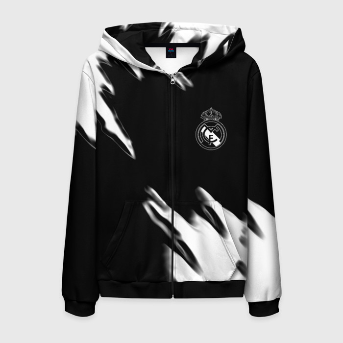 Мужская толстовка 3D на молнии Real madrid белые краски текстура фото