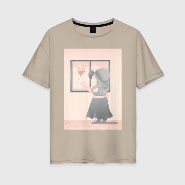 Женская футболка хлопок Oversize Девочка у окна фото