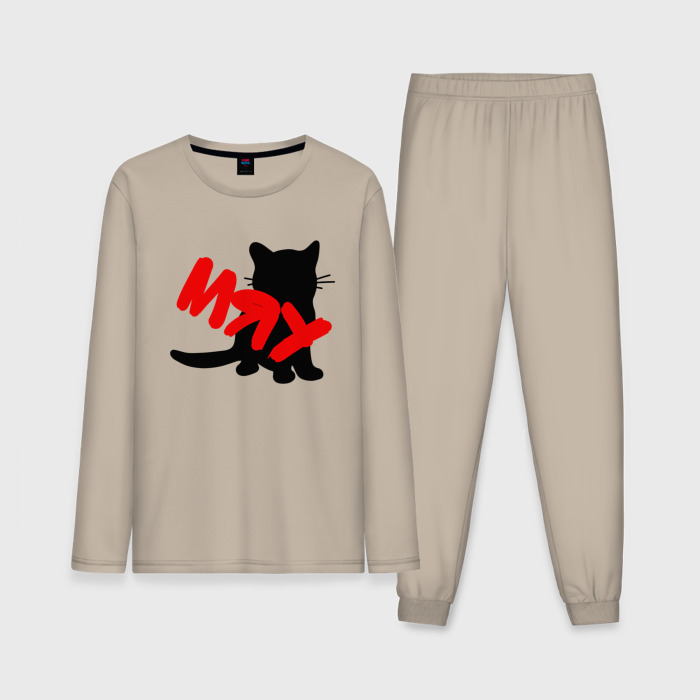 Мужская пижама с лонгсливом хлопок Силуэт котёнка мяу фото
