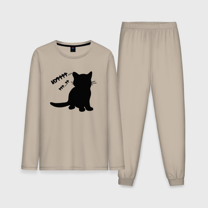 Мужская пижама с лонгсливом хлопок Силуэт котёнка мур фото