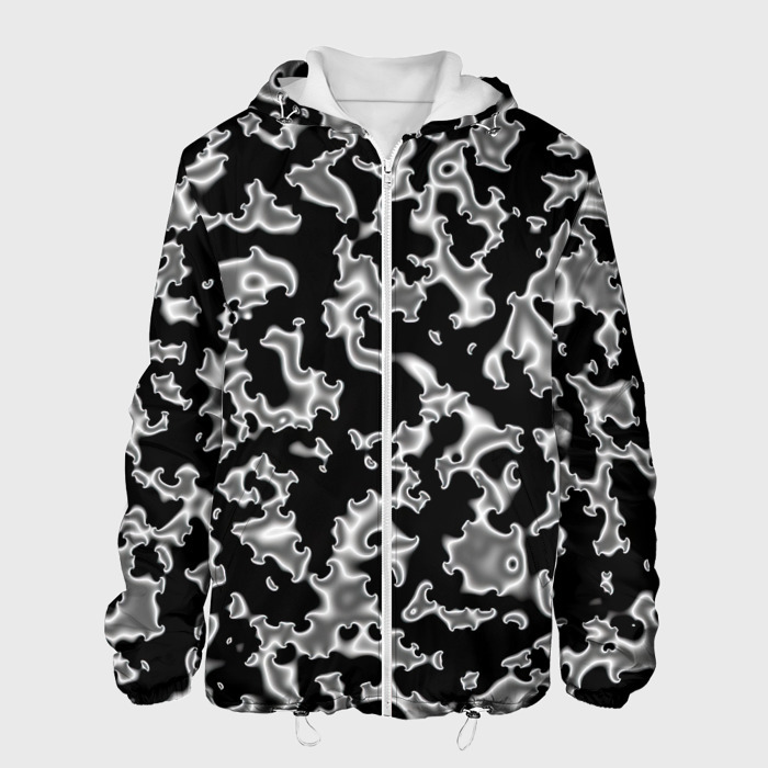 Мужская куртка 3D Капли жидкого металла   камуфляж на чёрном фото