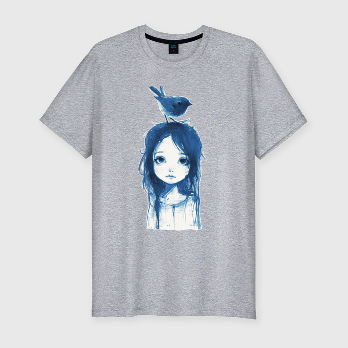 Мужская футболка хлопок Slim Девочка с птичкой фото