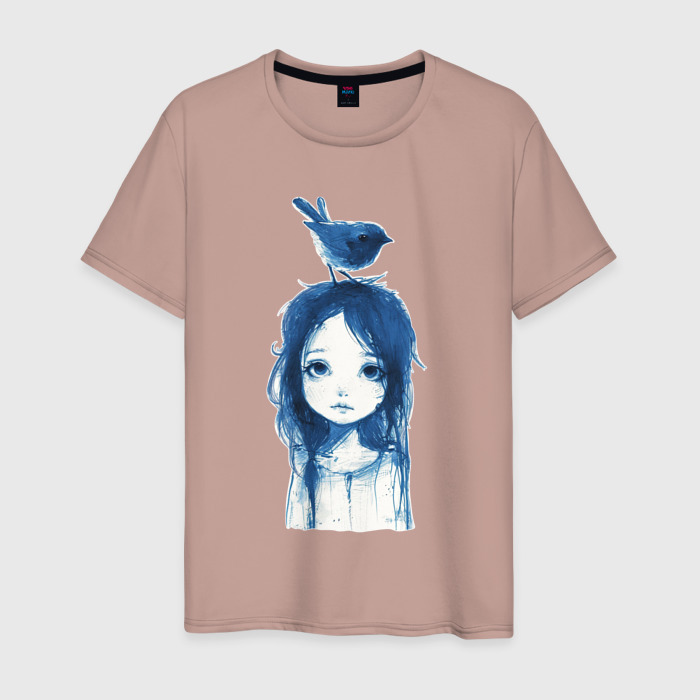 Мужская футболка хлопок Девочка с птичкой фото