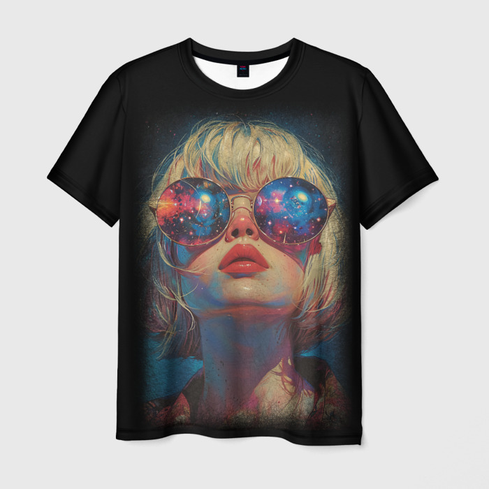 Мужская футболка 3D Отражение космоса в очках фото