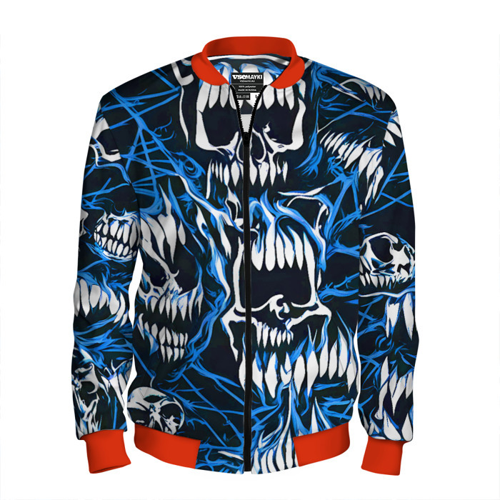 Мужской бомбер 3D Белые зубы и синие линии фото