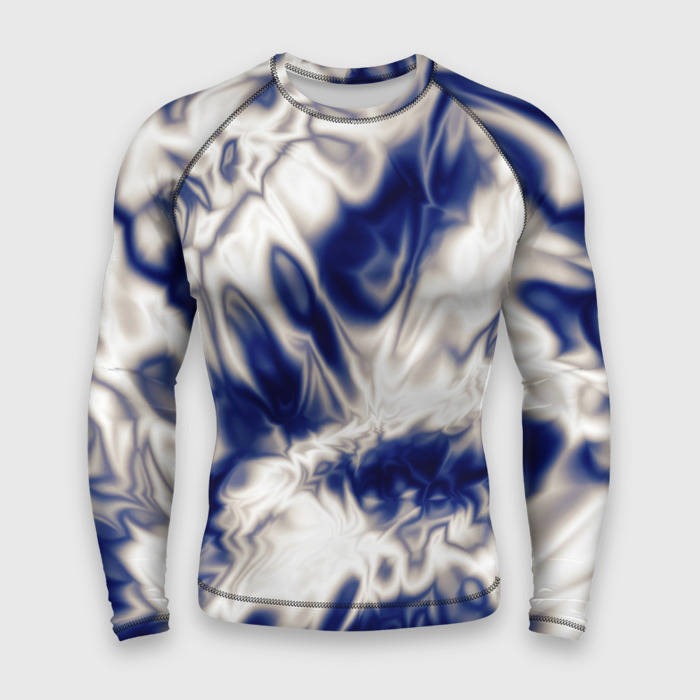 Мужской рашгард 3D Абстракция шёлк бело синий фото