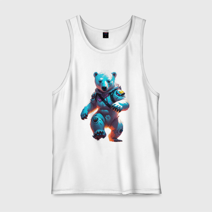 Мужская майка хлопок Белый медвежонок   киберпанк фото
