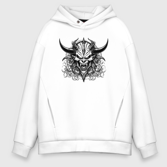 Мужское худи Oversize хлопок Голова рогатый демон фото