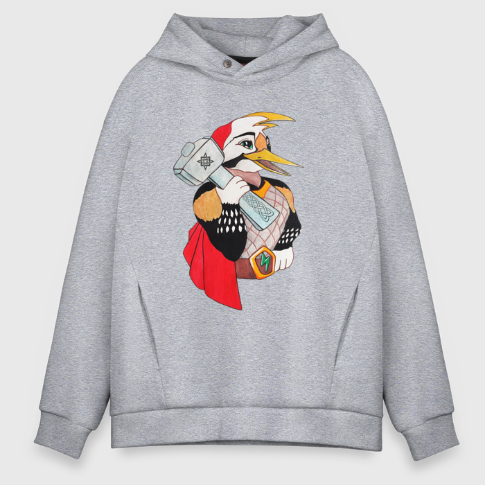 Мужское худи Oversize хлопок Дятел в плаще с молотом фото