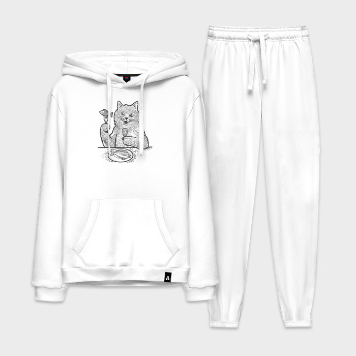 Мужской костюм хлопок с толстовкой Котик обедает фото