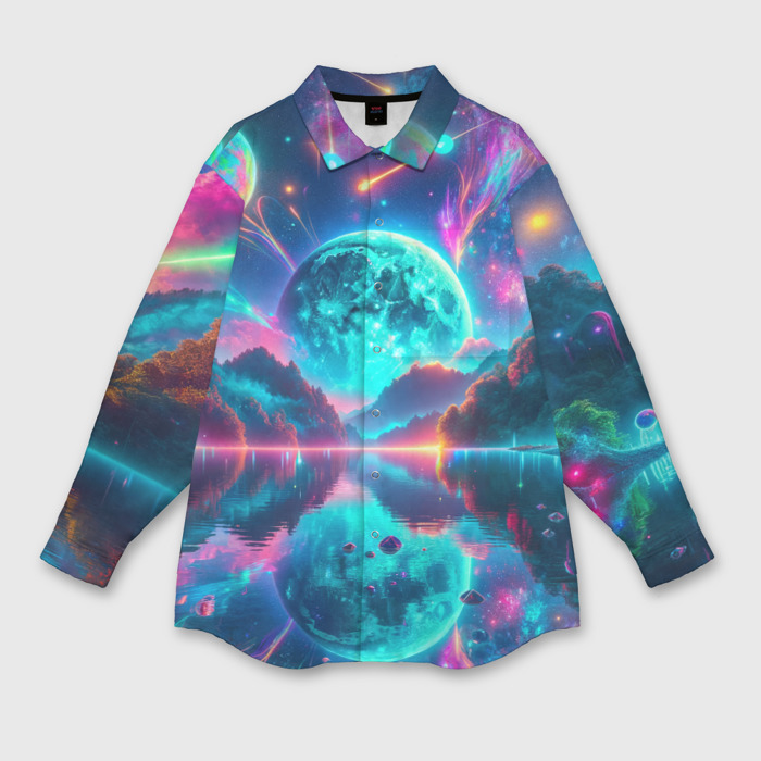 Мужская рубашка oversize 3D Неоновая луна фото