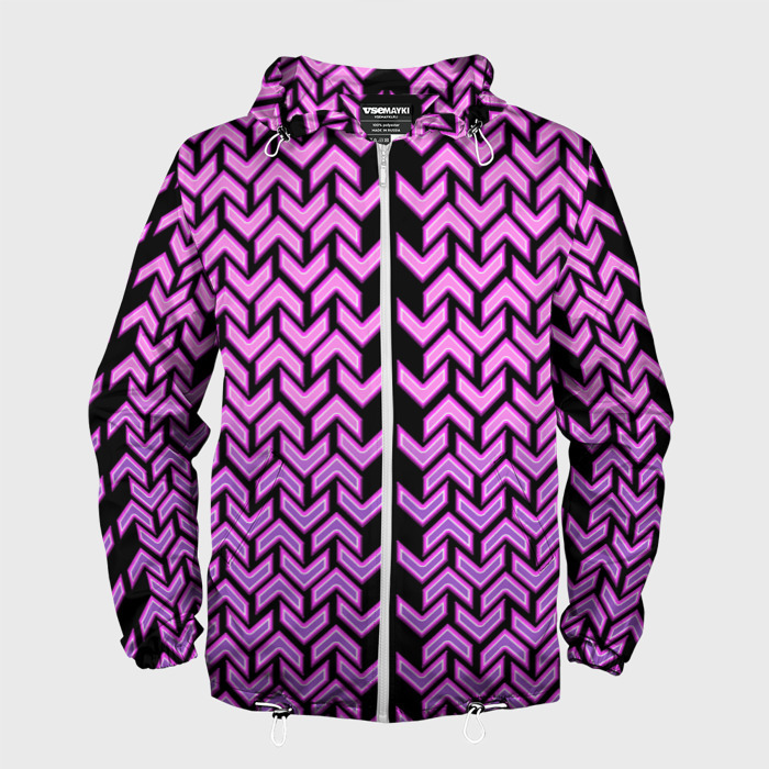 Мужская ветровка 3D Розовые галки на чёрном фоне киберпанк фото